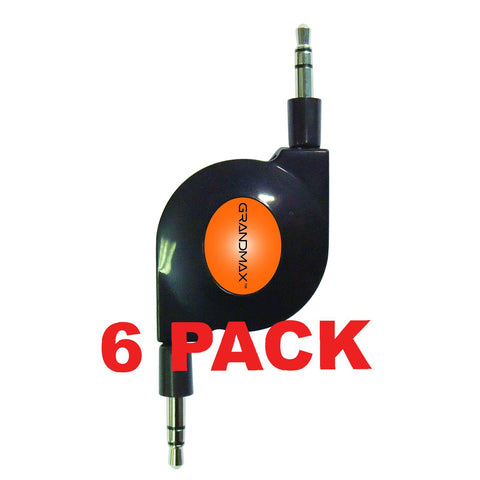 6 Pack 3.5mm Audio Cable - Retractable (Black) - GRANDMAX.com