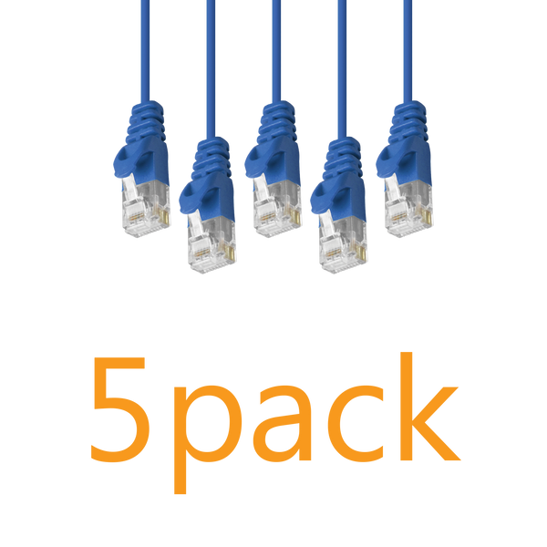 5 Pack - Cat6 Slim Patch Cable Molded Snagless Boot - Blue GRANDMAX.com